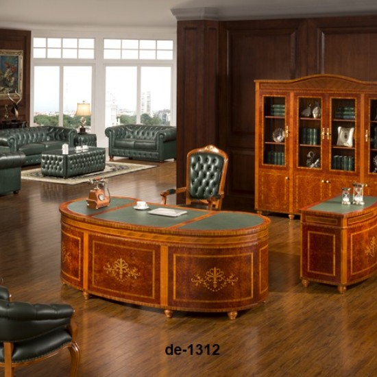 مكتب كلاسيك عالي بقشرة طبيعية مع سايد جانبي متحرك ووحدة أدراج