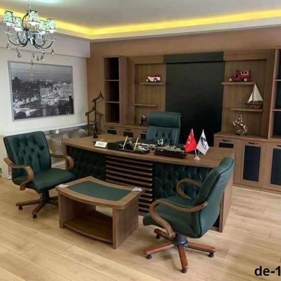 مكتب كلاسيك MDF قشرة طبيعي مع سايد جانبي وترابيزة استقبال ووحدة أدراج