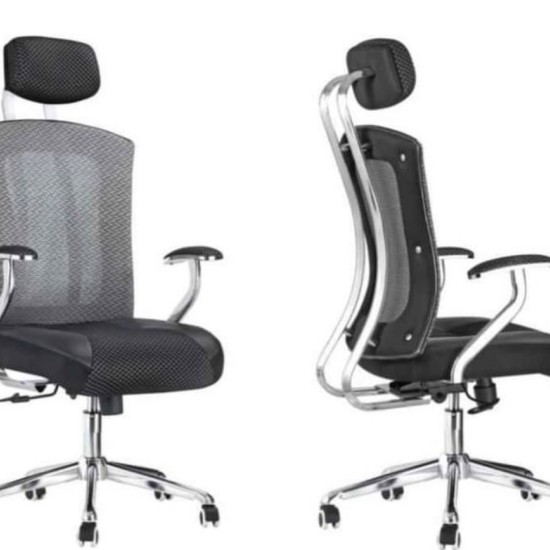  كرسي شبك عالي الظهر رمادي وأسود